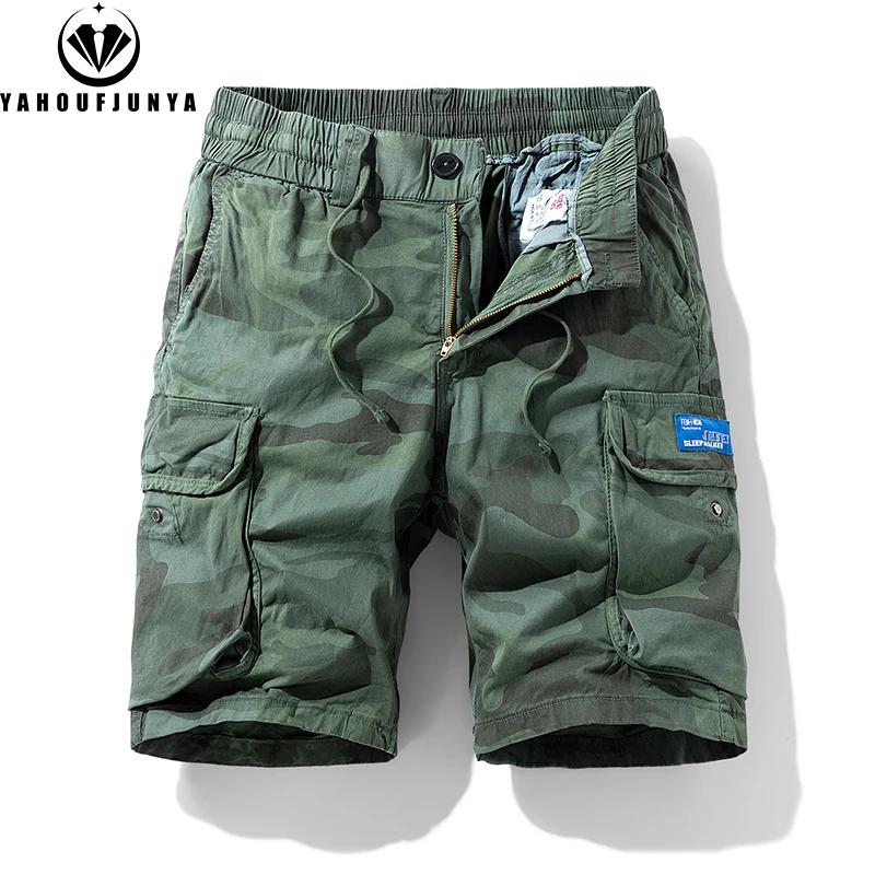 New Men Summer Outdoor Leisure Camouflage Comfortable Shorts Men Elastic Waist Loose Straight High-Quality Design Shorts Male 3