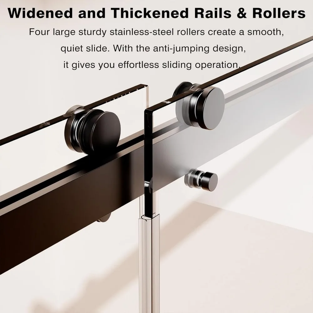 Frameless Double Sliding Shower Door 68-72" W x 76" H, 3/8" 10mm Clear Noiseless Glass Door with Anti-Jumping System Shower Door 3