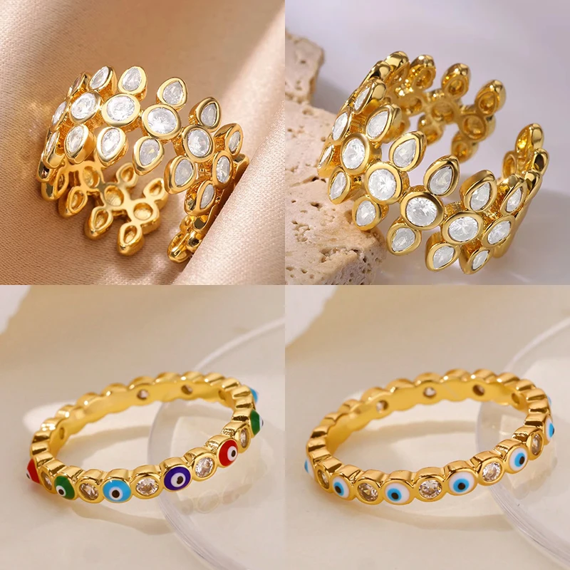 White Zircon Geometric Stainless Steel Rings For Women