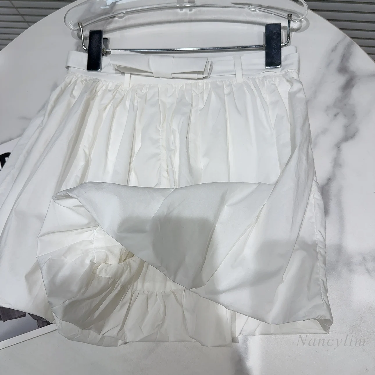 2024 Summer New Classic Style Bow Waist Pleated Design Solid Color Sweet Bud-Shaped Pants Shorts for Women White Black