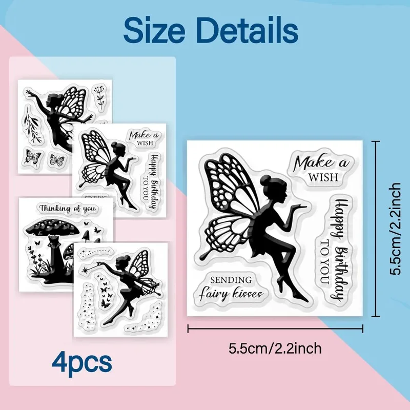 4Pcs Fairy Mini Clear Stamps for DIY Scrapbooking Elves Mini Silicone Clear Stamp Seals Transparent Stamps for Cards Making for clear stamps,clear rubber stamps