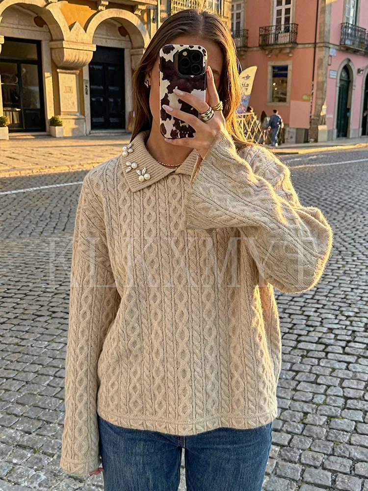 Chic Autumn Knitted Pullover Women Elegant Jewelry Collar Sweater Fashion Casual Long Sleeve Female Knitwear Sweaters Top ﻿