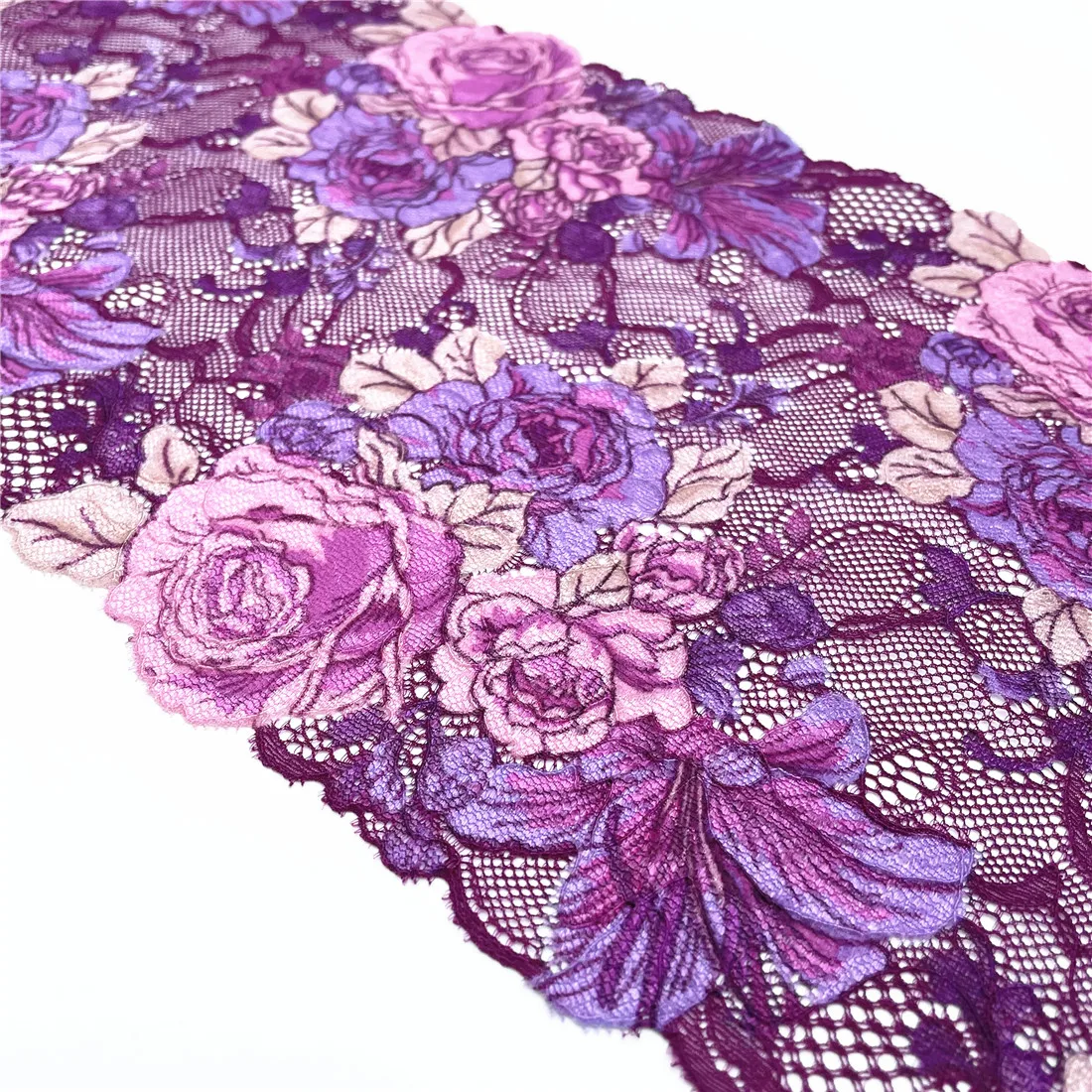 3y/lot 19cm Floral Violet Elastic Lace Trim DK Purple 4