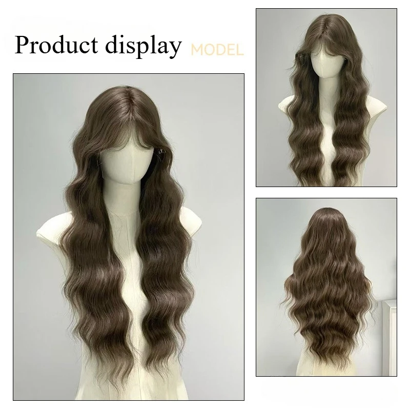 Ashely Long Wavy Synthetic Hair Wigs Cool Brown Lolita Heat Resistant Fiber Hair Full Machine Wig for Women Cosplay Party Wig 가발