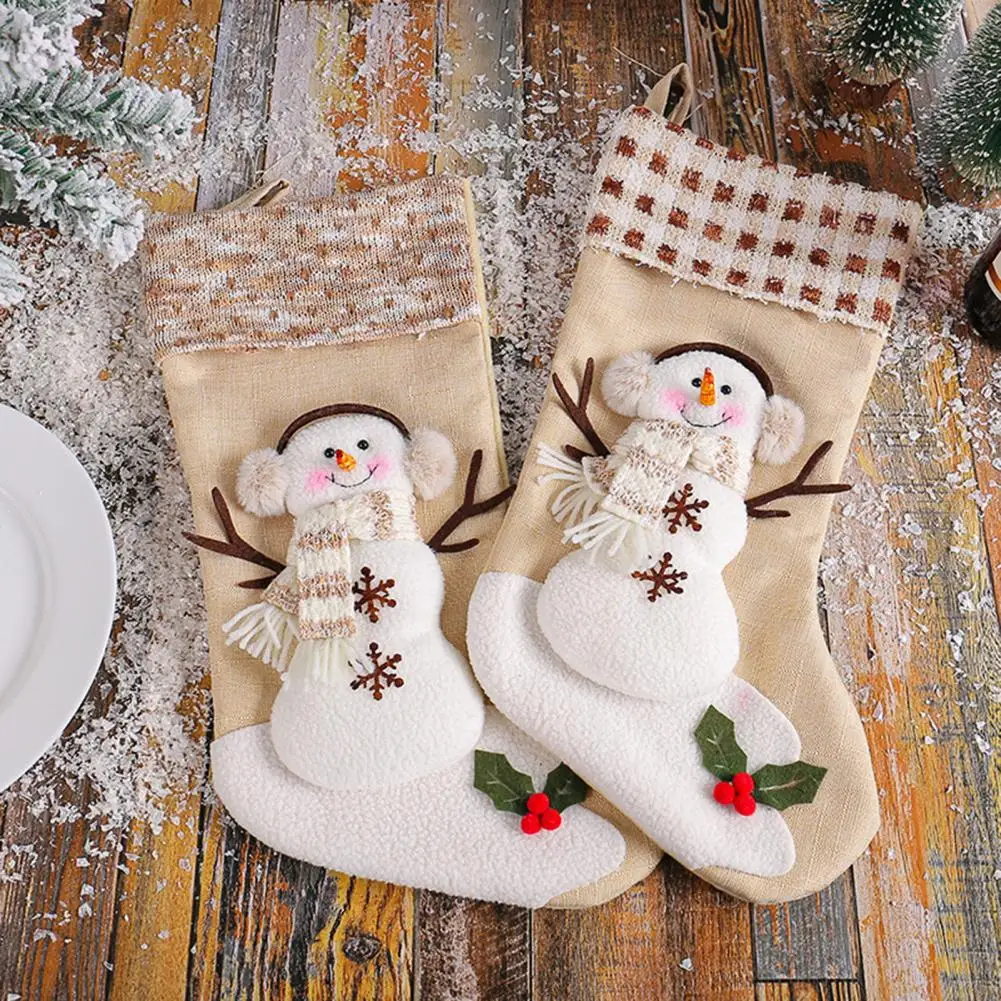 

Прочные рождественские чулки, рождественские чулки со шнурком, милые плюшевые Носки с рисунком снеговика, рождественский подарок, подвеска
