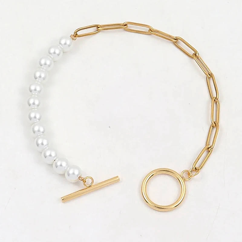 Chain Bracelet Stainless Steel Bracelets Stainless Steel Jewelry Fashion Paperclip Chain Bracelet Women Temperament Simulated Pearl Stainless Steel Chain Bracelet For Women Jewelry Gift