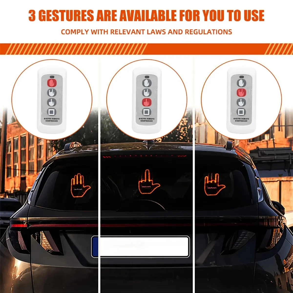 Funny Car Finger Light with RF 3modes Road Rage Signs Middle Finger Gesture Light Auto Amber Middle Finger Warning Brake Light