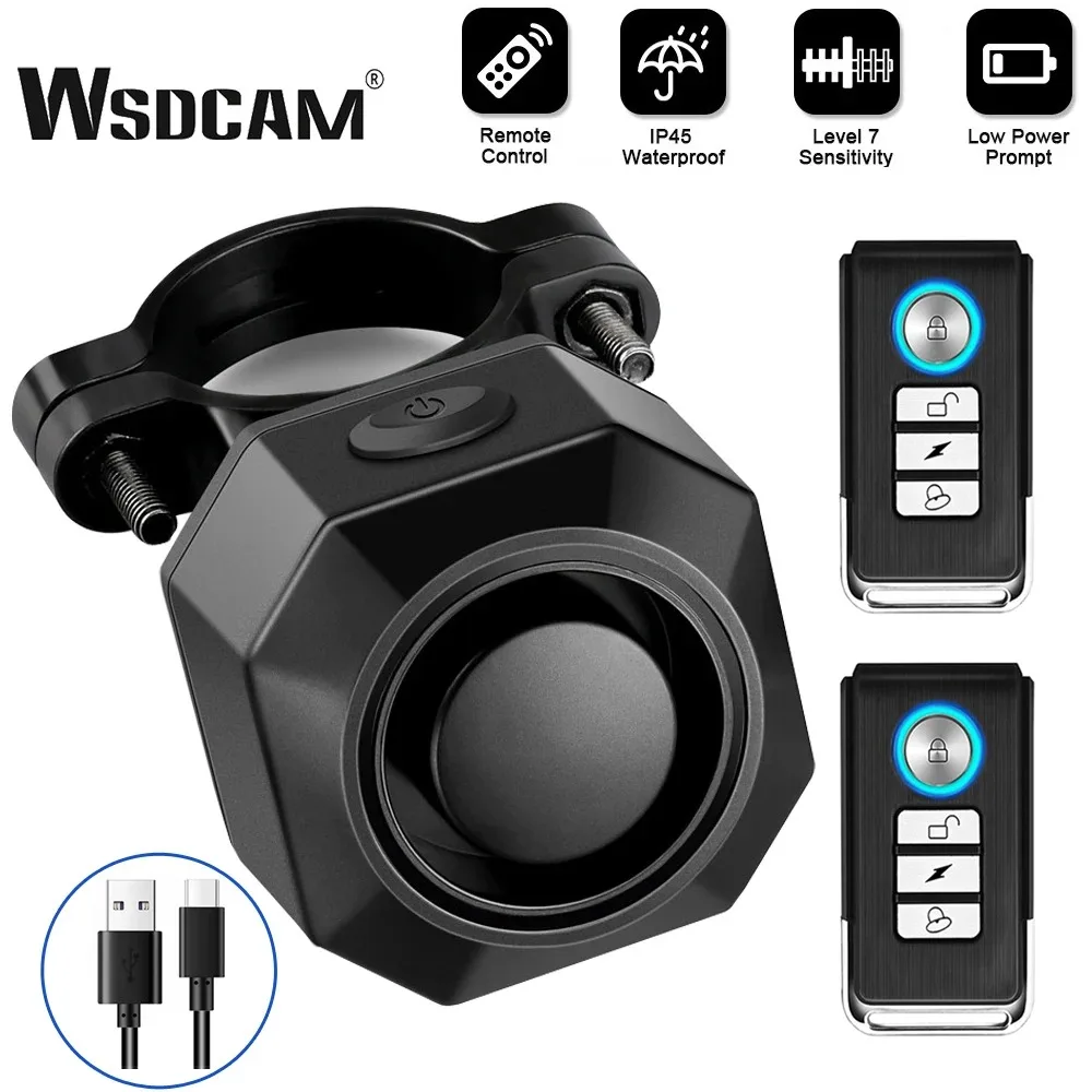 Wsdcam USB Rechargeable Bike Alarm Anti Theft Security Alarms for Wireless Alarm Remote Control Motorcycle Bicycle Warning Bell motorcycle alarm bicycle alarm security alarm wireless alarm