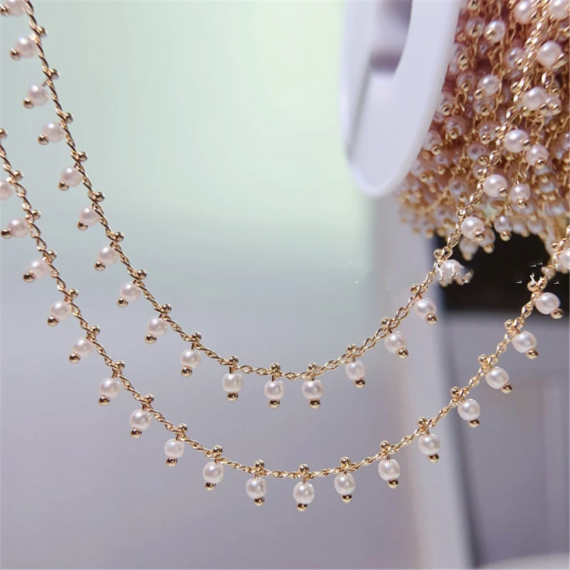 10 Meters/Lot New Retro No Fade Pearl Beads Link Chains for DIY Bracelet Necklace Garment Jewelry Findings Accessories