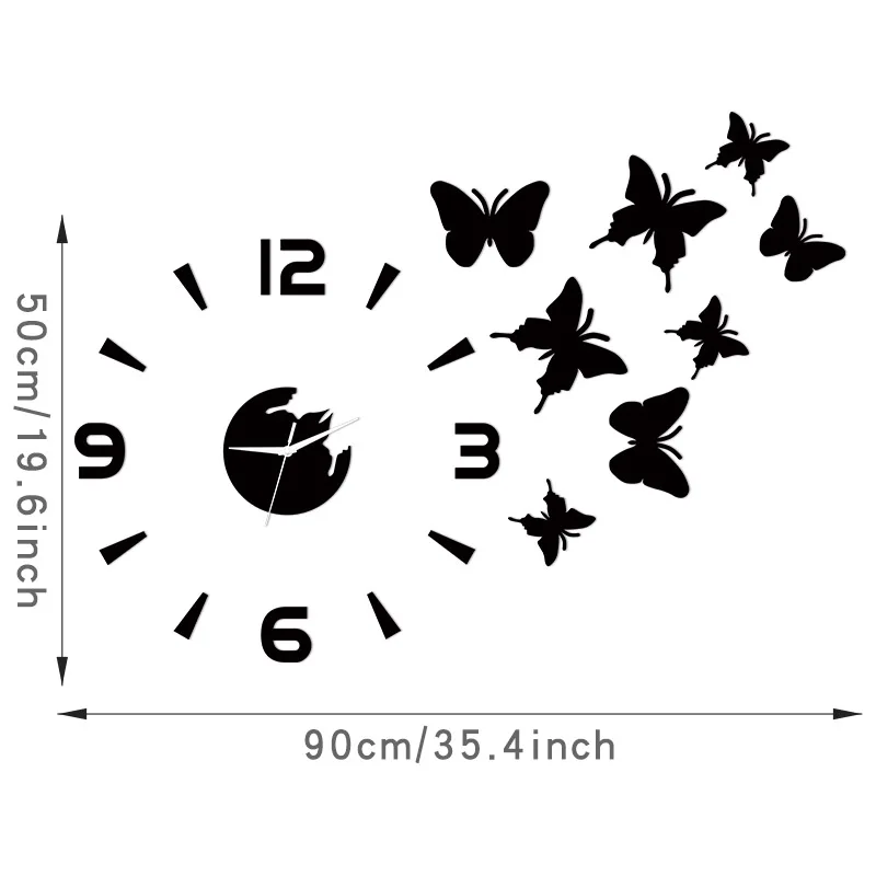 Wall Clock DIY Butterfly Mirror Material Simple Home Wall Decoration Suitable Living Room Bedroom