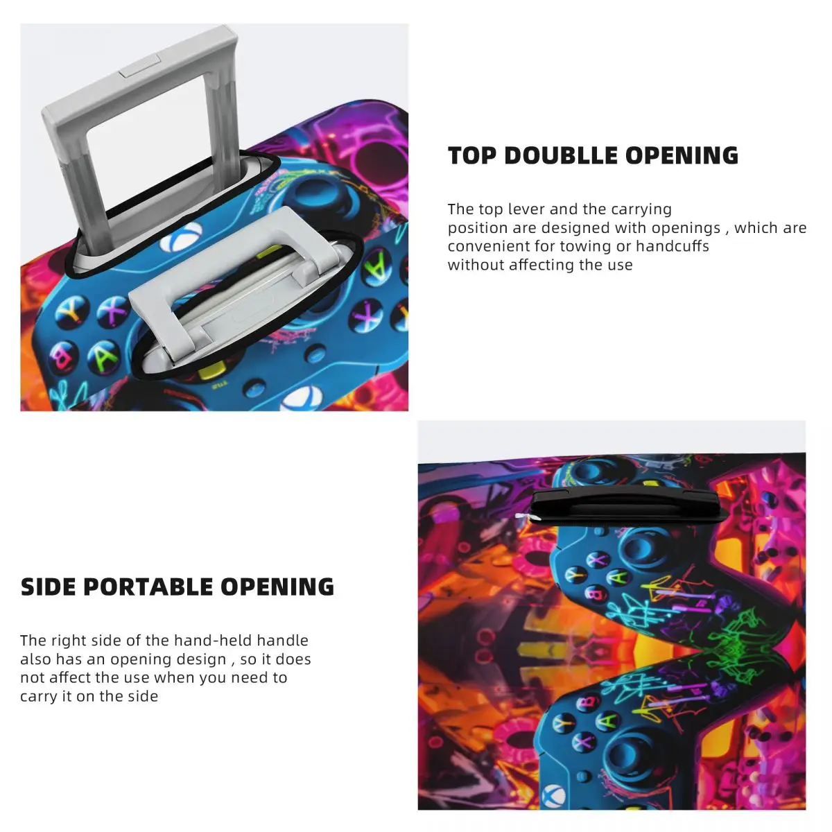 Gamer Controller Pattern Suitcase Cover Abstract Neon Art Business Vacation Elastic Luggage Case Protector 4