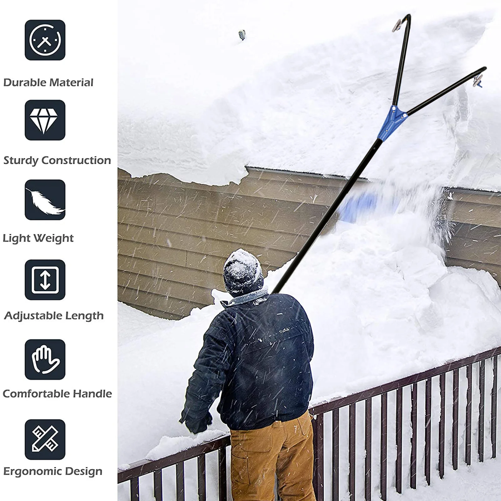 GYMAX Pelle à neige rétractable 3 en 1, kit de pelle à neige