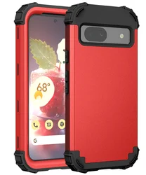 3 - in - 1 Heavy Armor Shockproof Silicone & Hard Plastic Protective Case for Pixel 9 or 9 Pro (Red)
