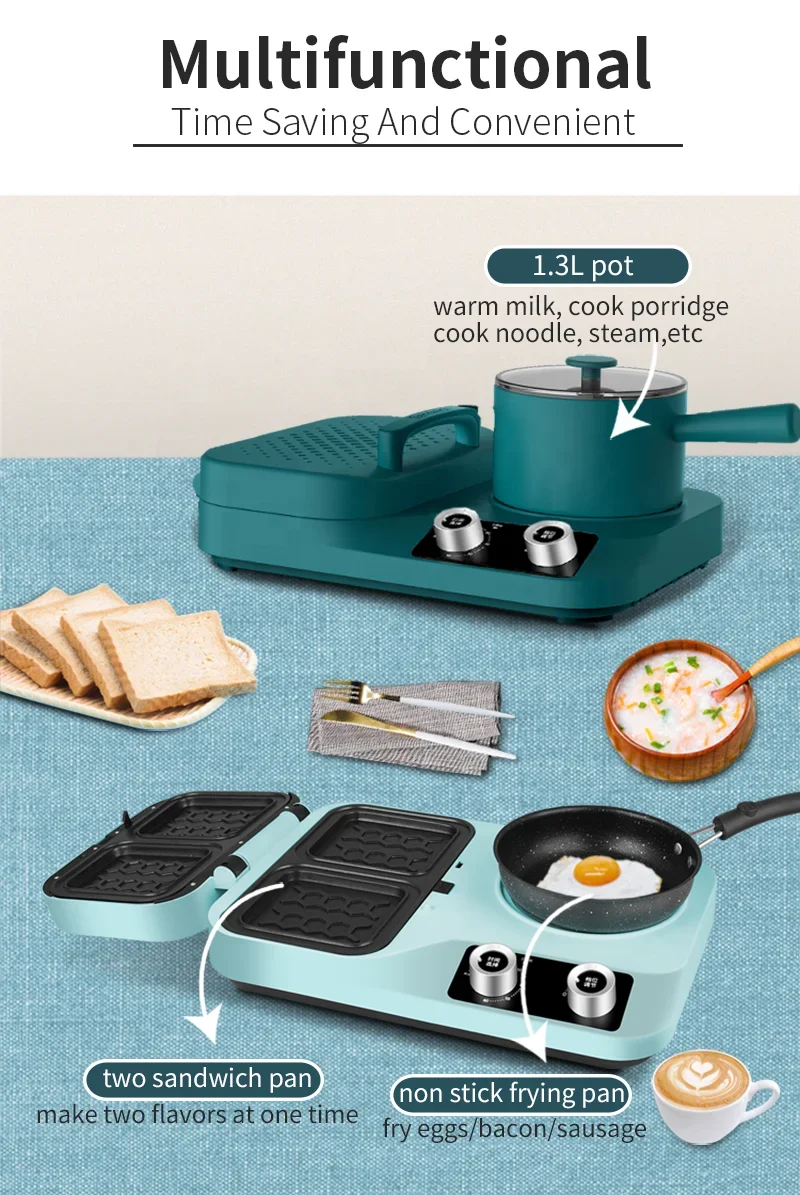Sandwich Machine Breakfast Machine Multifunctional 4-in-1 Press Toaster Household Small Lazy Light Food Machine Automatic 3