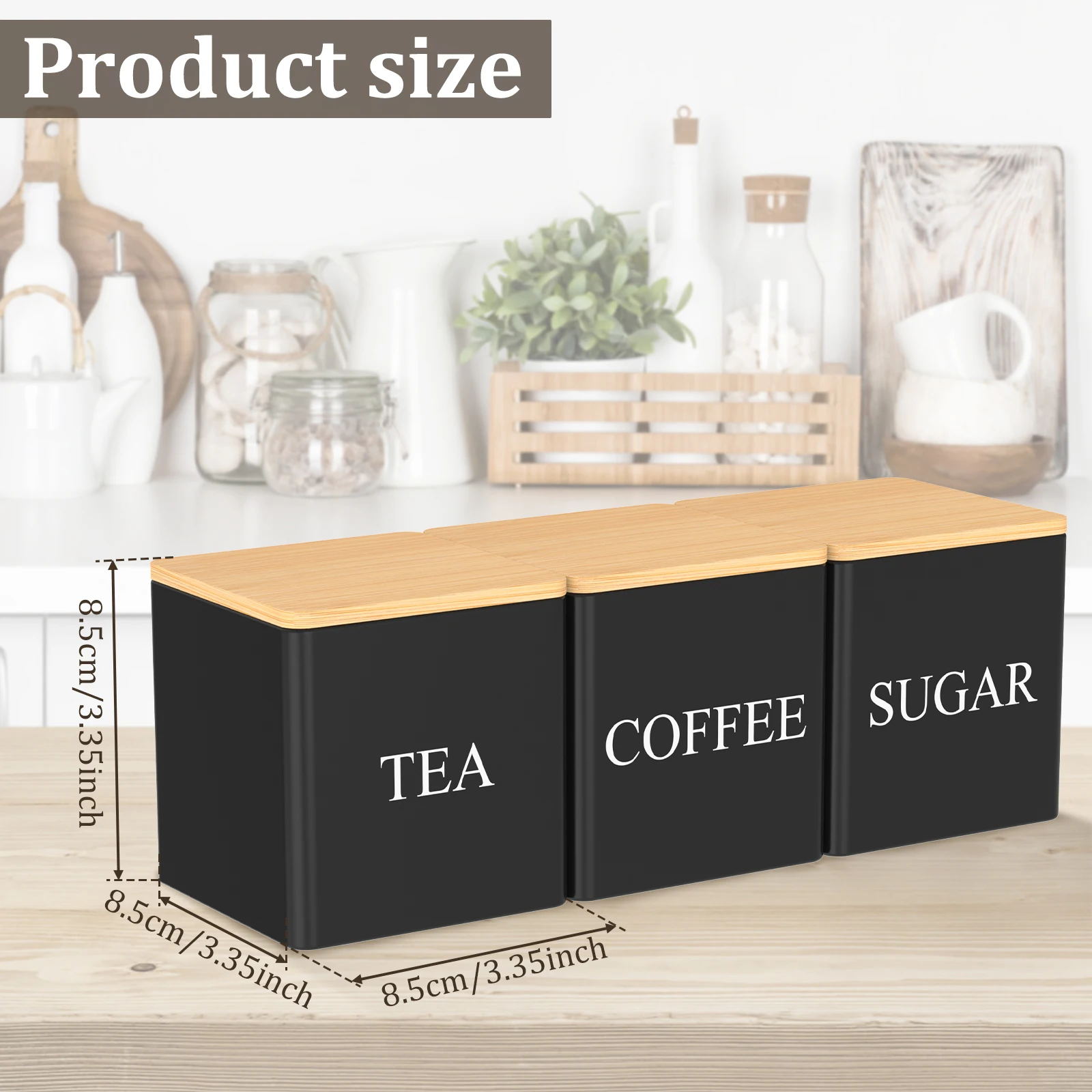 3Pcs Set 500ml Tea Sugar Coffee Canister Sealed Tea Sugar Coffee Jar with Bamboo Lids Large Capacity Coffee Canister for Kitchen 4