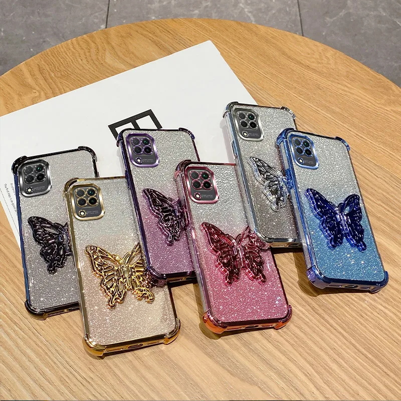 Elegant Glitter Shockproof Butterfly Holder Phone Case – Plating Finish