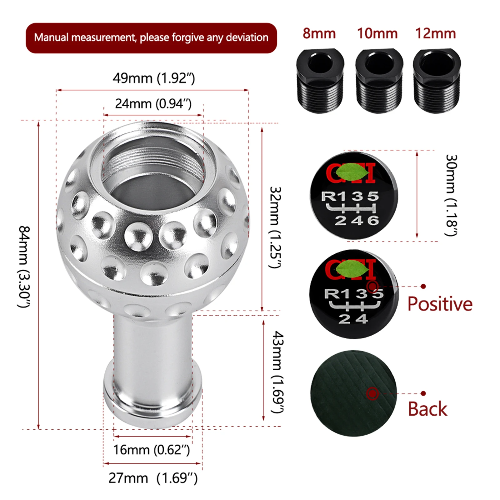 5 Speed Car Manual Trans Gear Shift Shifter Knob 6 Speed Stick Head Knob Aluminum With M8 M10 M12 Adapter for VW GTI Jetta Golf