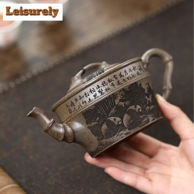 290ml High-end Yixing Purple Clay Teapots Handmade Panda Bamboo Pot Raw Ore Agilawood Mud Kettle With Infuser Zisha Tea Set Gift