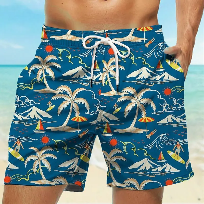 Hawaiian Beach Shorts Men Surfing Swim Trunks