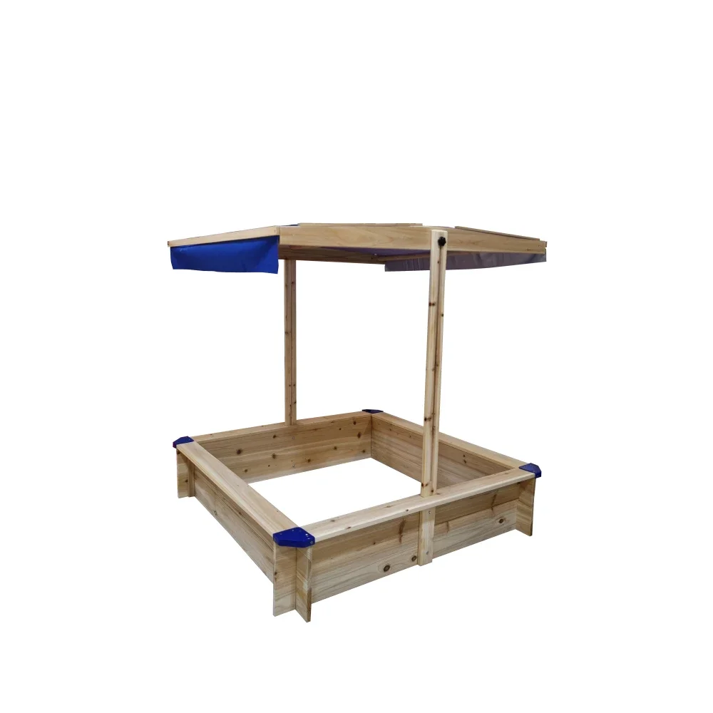 Children's Wooden Sandbox with Adjustable Canopy, Sandpit Covers Kids Wood Playset, Outdoor Backyard-Upgrade Retractable, Golden 5