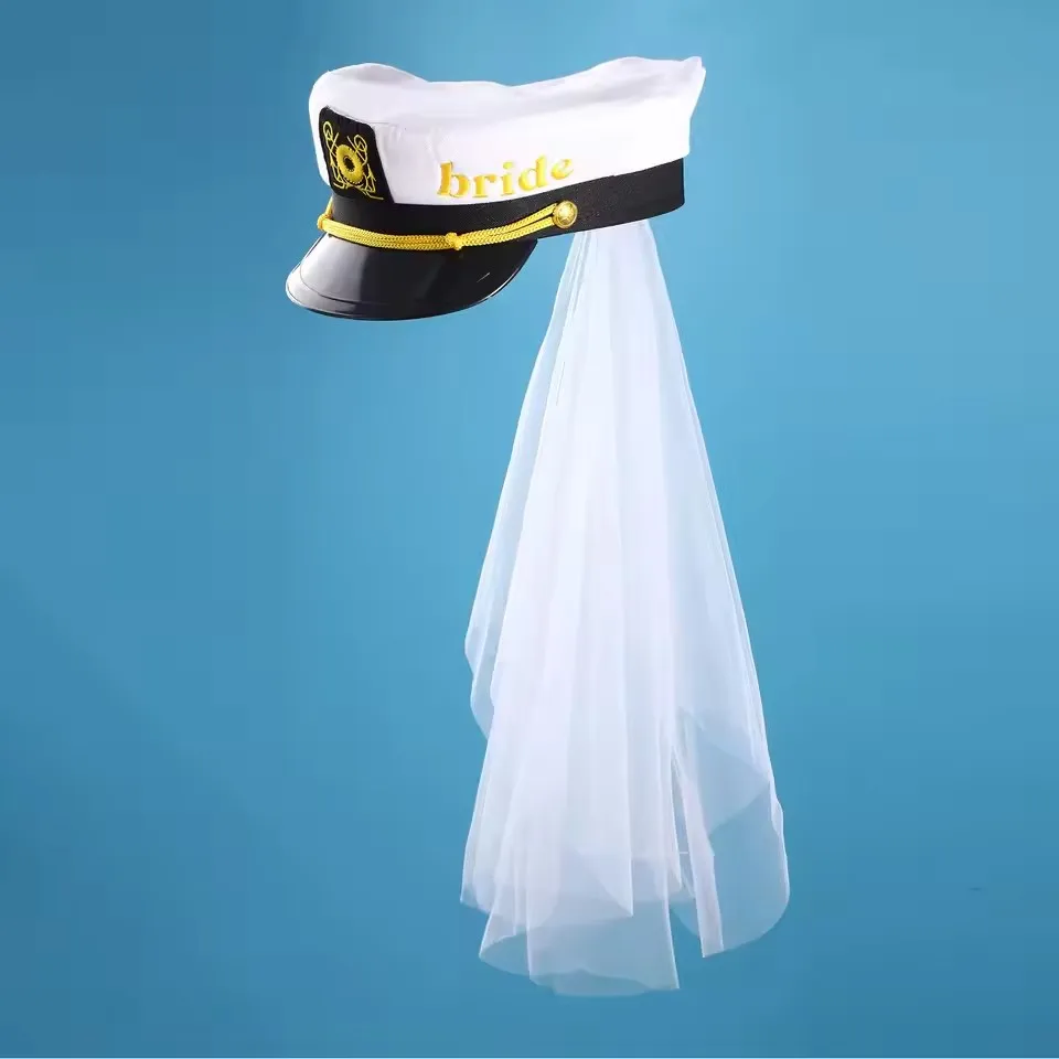 여성 신부 선원 모자 베일 신부 베일 선장 해군 신부 모자 베일 해병대 해군 군용 모자 신부의 웨딩 선원 모자