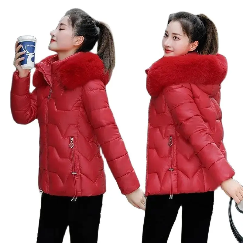 

Winter Fashion Short Jacket 2022 New Glossy Down Cotton Coat Korean Version Loose Add Thick Hooded Keep Warm Ladies Parka Tops