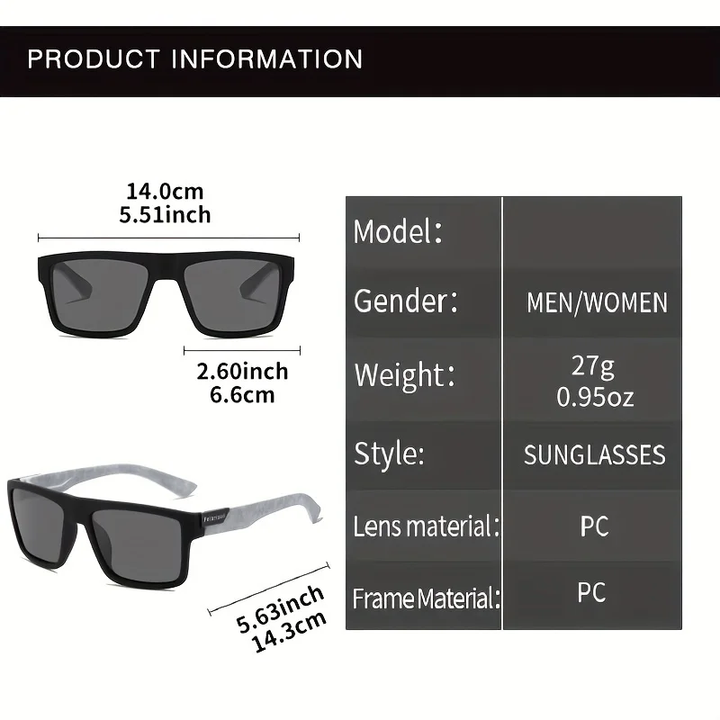 Polarized Sports Glasses for Men - TAC Lens, PC Frame, Classic Square Design, Full Coverage for Outdoor Activities