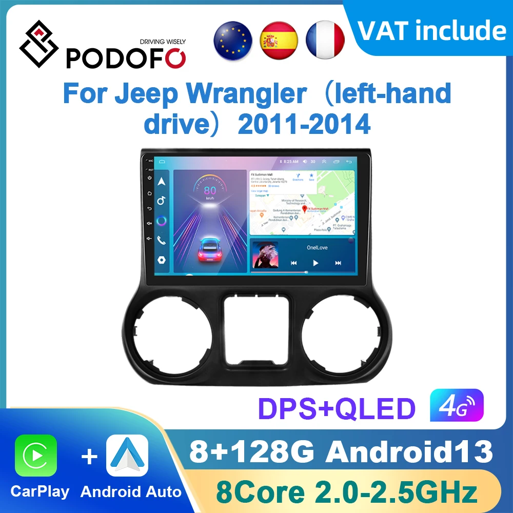 Podofo Ai Voice Android Carplay Autoradio Per Jeep Wrangler 2011-2014 Android Auto 4G Lettore Multimediale Navigazione Gps Rds Radio