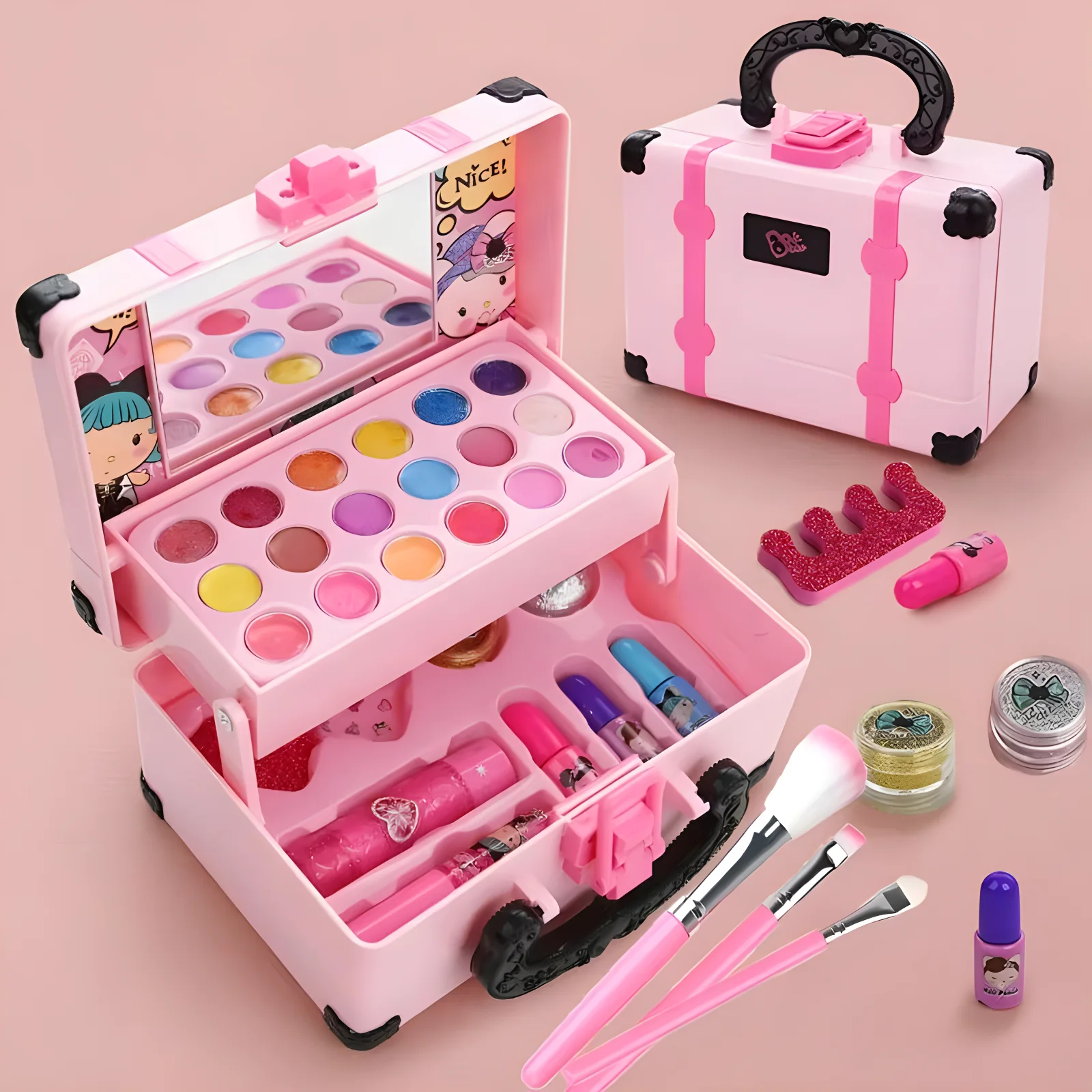 Girls Cosmetics Makeup Box Princess Makeup Girl Toy Play Set Lipstick Eye Shadow Nail Polish Nontoxic Kid Birthday Toy for Girls 3