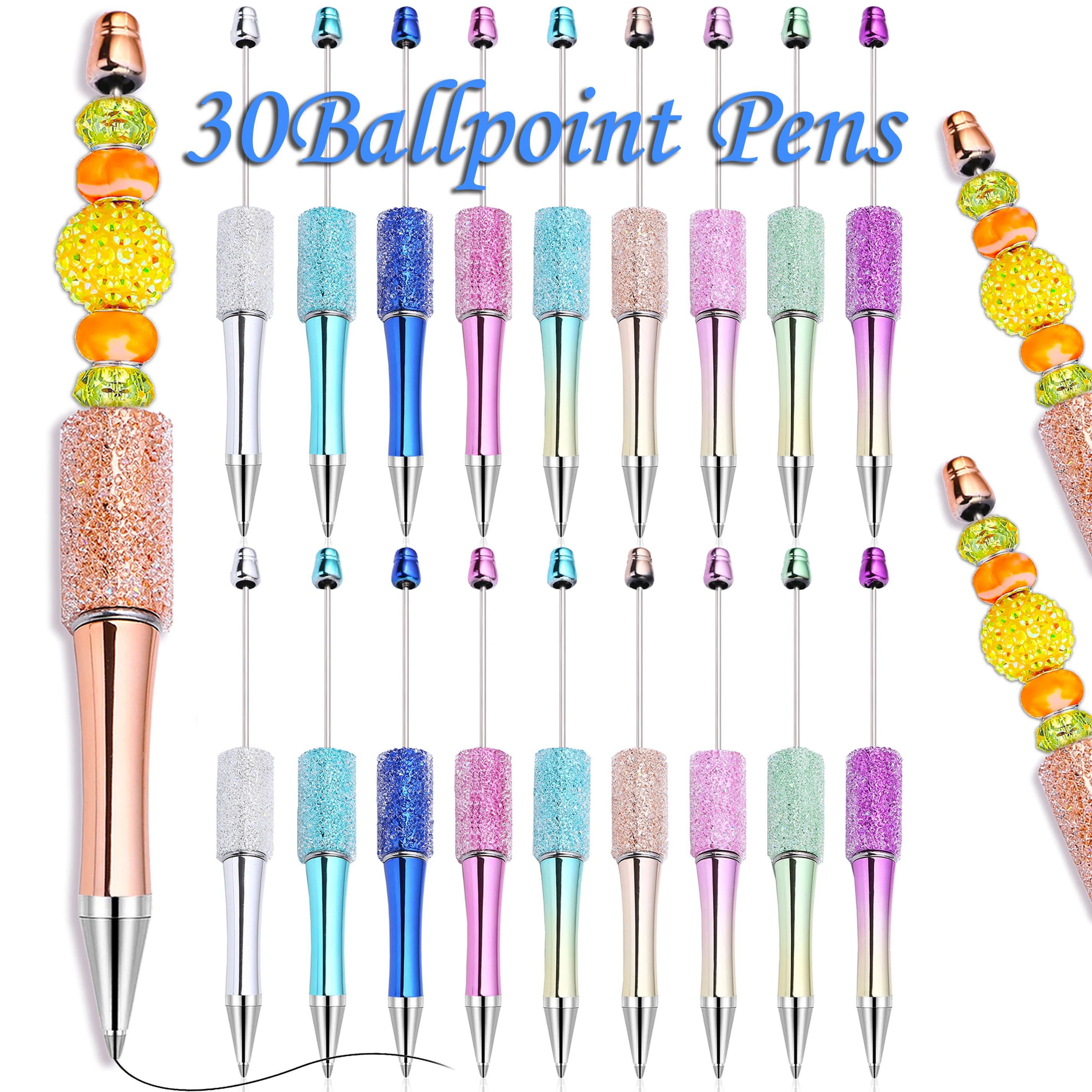 

30pcs Diamond Bead Pen Wholesale Creative DIY Handmade Sticker Set Diamond Beaded Ballpoint Pens Advertising Gift Pen