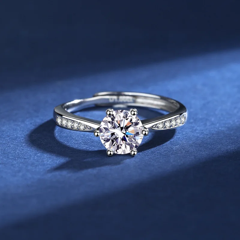 D Color 1 Carat Moissanite Ring S925 Silver Ring For Women Single Row