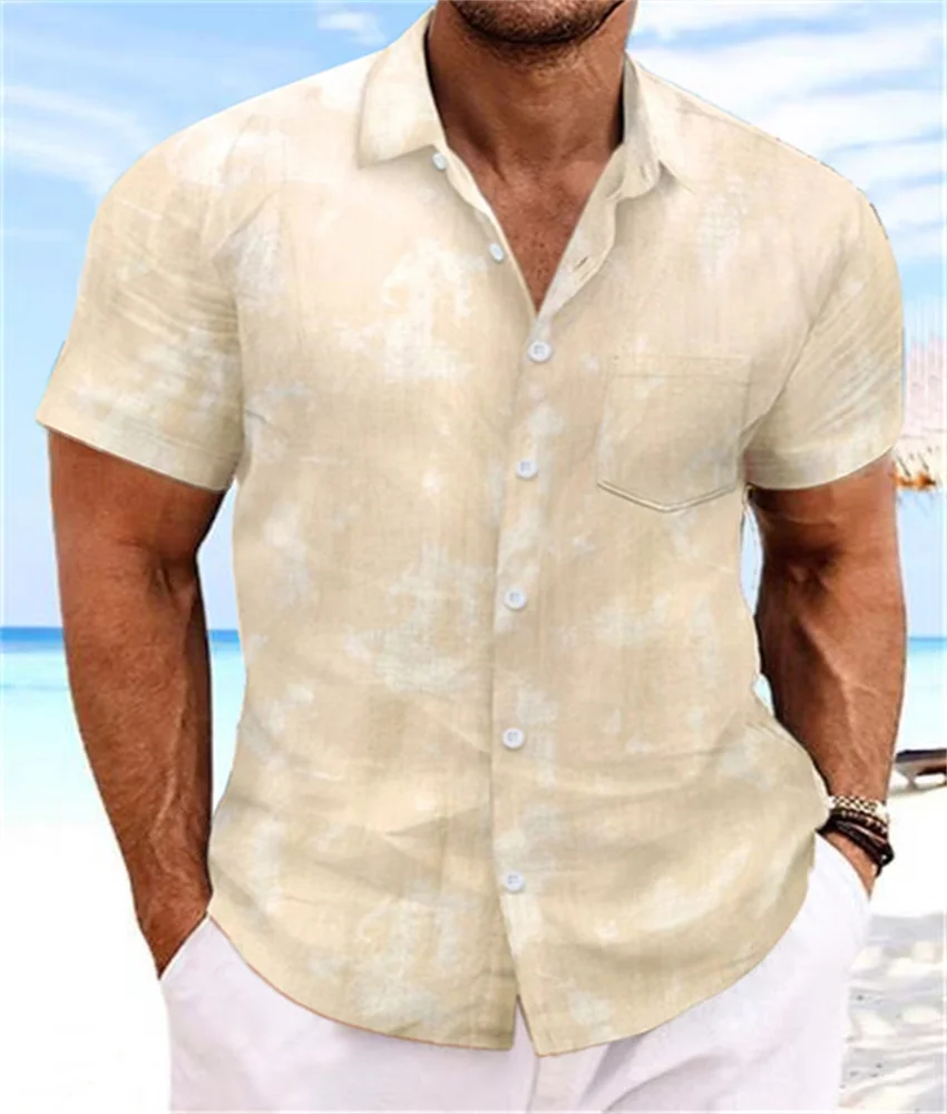 2024 summer new men's fashion tie-dye printed short-sleeved shirt Comfortable casual trend men's top shirt