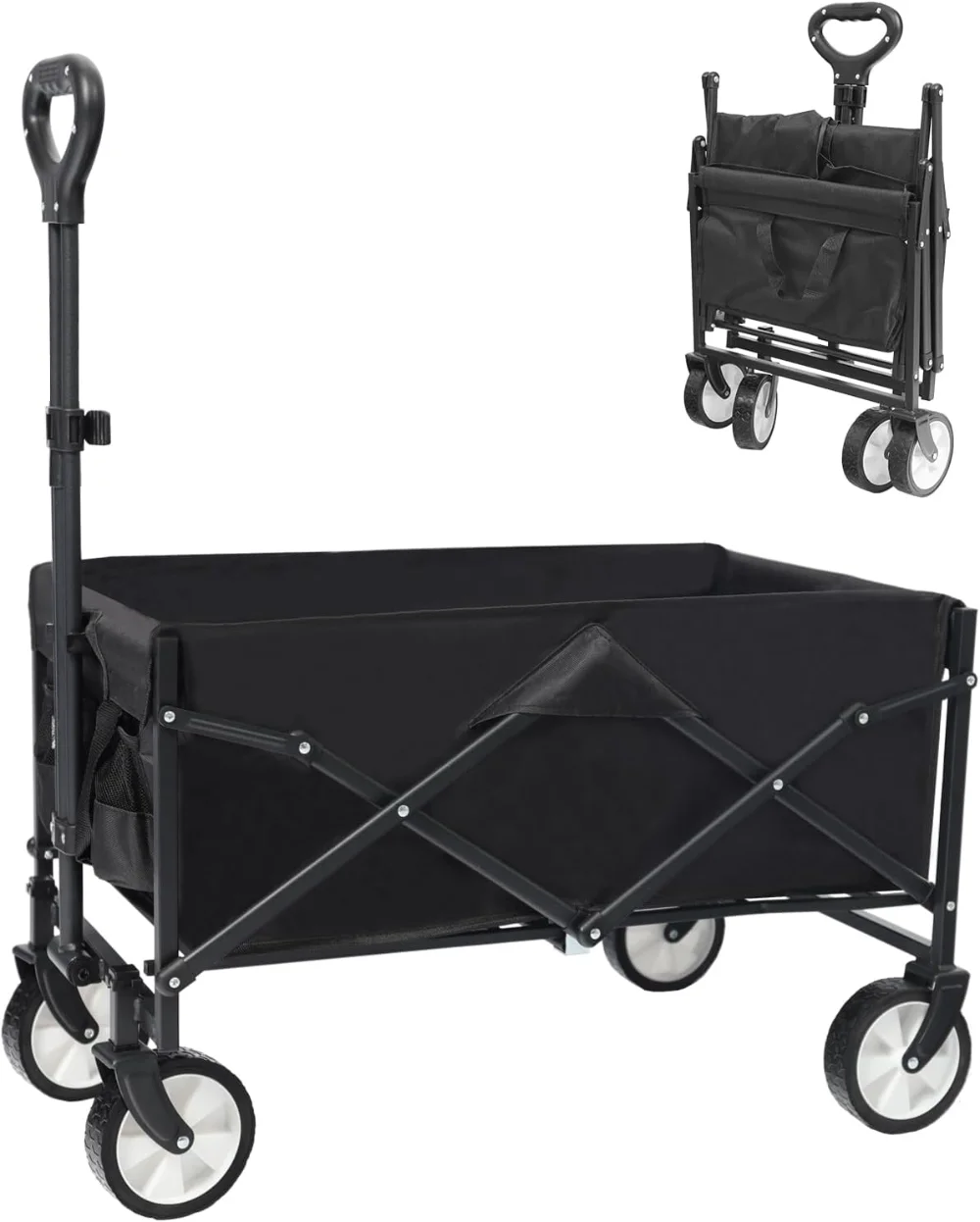 

Collapsible Folding Outdoor Utility Wagon, Beach Wagon Cart with Wheels & Drink Holders