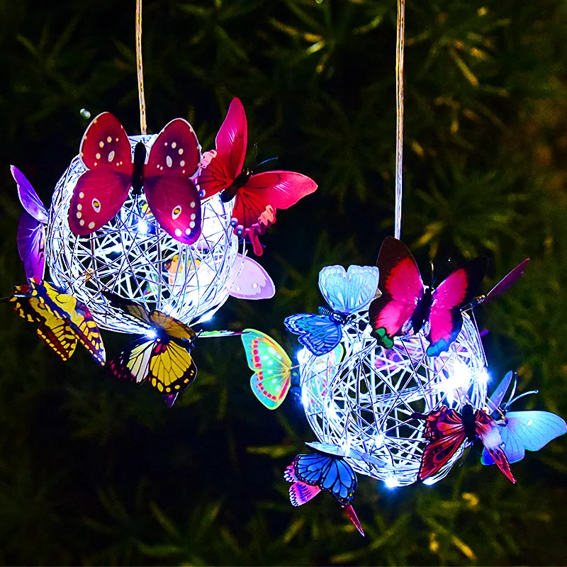 

Solar butterfly ball chandelier outdoor garden decorative light led luminous butterfly hanging tree light