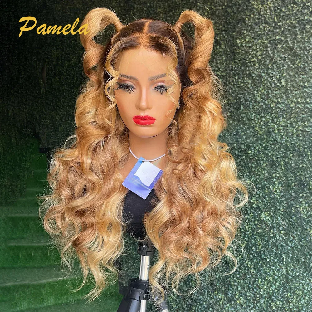 Ombre Blonde 13x6 Wear and Go Glueless 250% Density Loose Deep Wave Lace Front Wigs 4/27 Colored Lace Frontal Human Hair Wigs