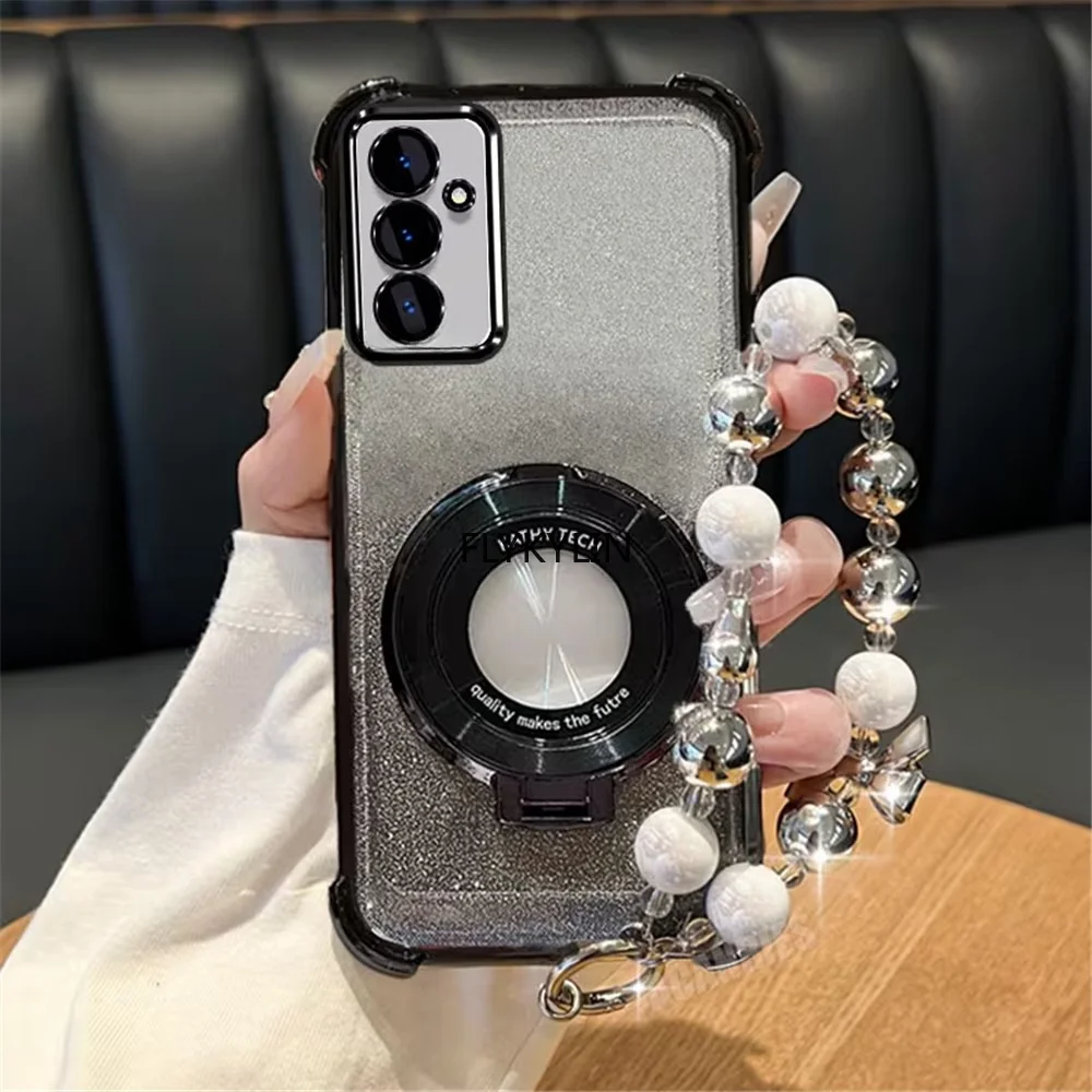 Glitter Shockproof Phone Case with Stand Holder and Luxury Bracelet Soft Cover