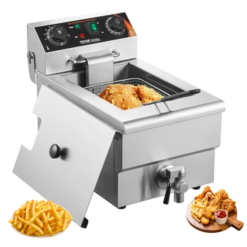 SucceBuy Commercial Deep Fryer Electric Countertop Fryer with Basket 11.6Qt Stainless Steel Single Oil Fryer w/Time&Temp Control 1
