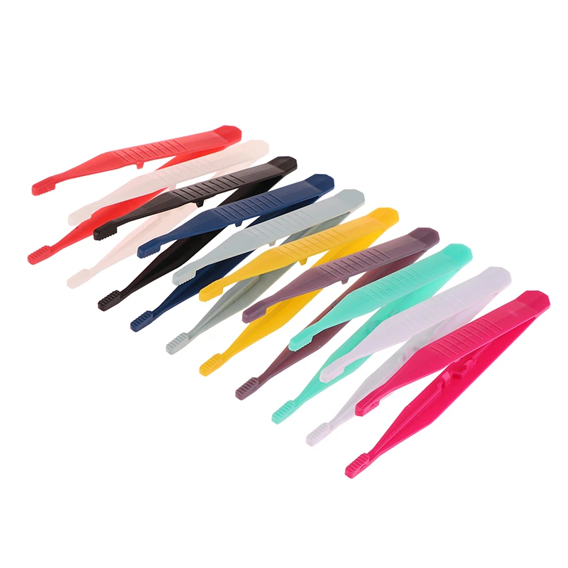 

10pcs Plastic Tweezers Medical Repair Small Disposable Tweezers Tools Tweezers Crafts Kids Toys Plastic Clips Random