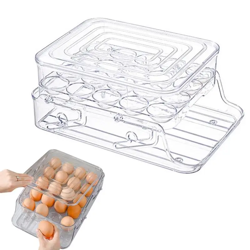 

Refrigerator Egg Organizer Stackable Egg Holder Double Layer Egg Tray Large Storage Container For Eggs Large Capacity Egg Box