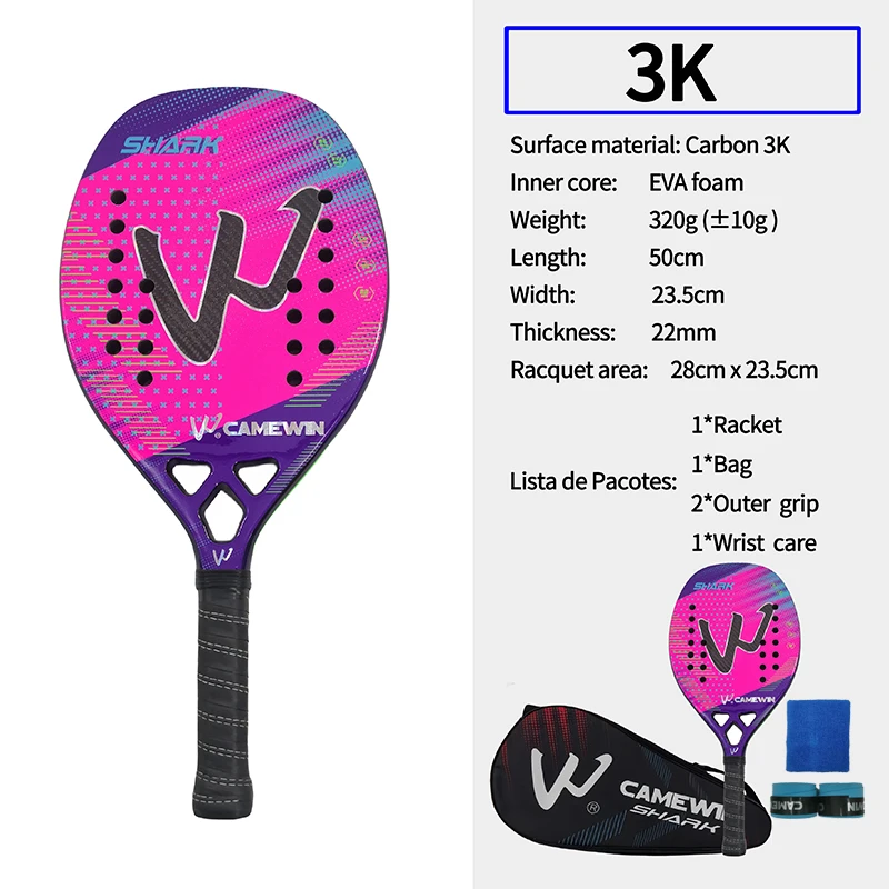 Camewin 3k Beach Tennis Racket Carbon Fiber Rough Surface Outdoor Sports Tennis Racket Adult Use Men and Women tennis racket set tennis racket