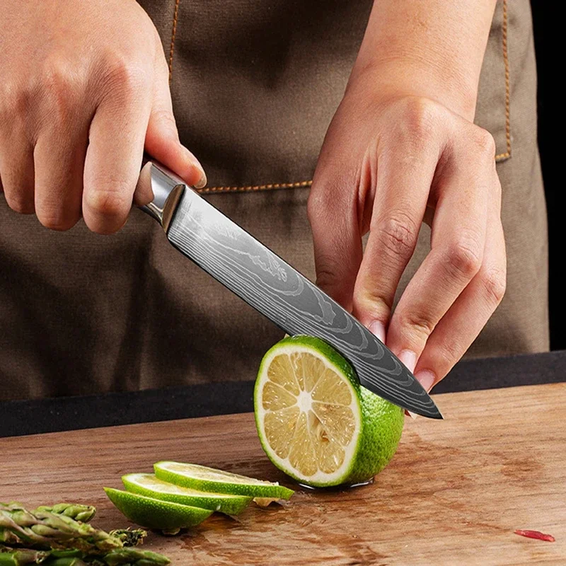 Kitchen Knives Laser Damascus Pattern Utility Professional Chef Santoku Meat Cleaver Accessories