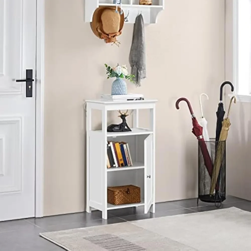 Single Door Floor Cabinet, Bathroom Free Standing Storage Organizer with Adjustable Shelf, Narrow Side Cabinet