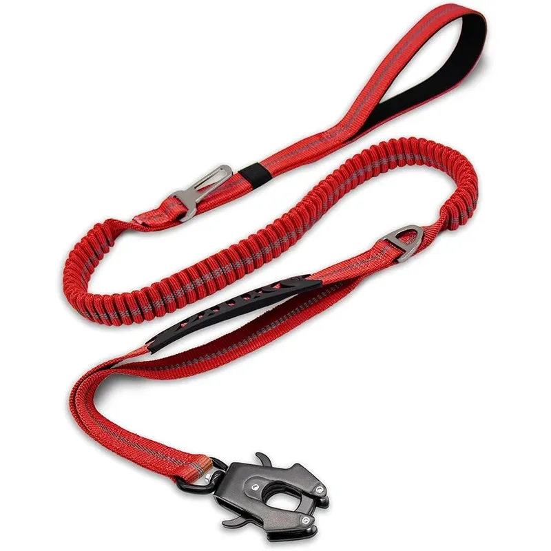 Tactical Dog Leash Heavy Duty, 4-6FT Shock Absorbing Bungee Lead with 2 Padded Handle, Metal Carabiner Clip, Car Seatbelt