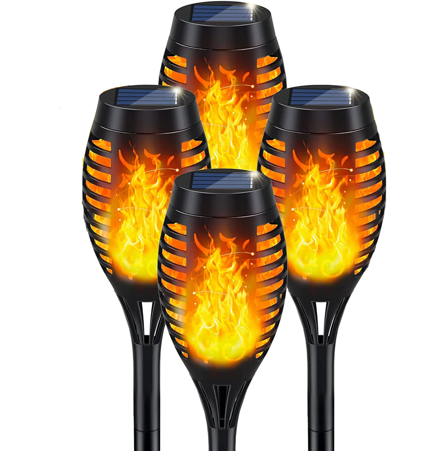 4Pcs LED 방수 태양 전원 야외 조명, 깜빡이는 불꽃 태양 티키 토스, 할로윈 장식 정원 조명