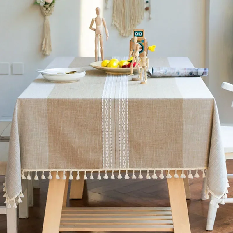 

Скатерть из хлопка и льна, прямоугольная Водонепроницаемая скатерть с кисточками для стола, кофейного столика, Свадебный декор