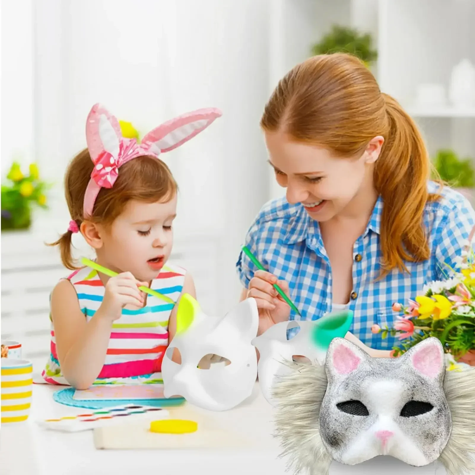 Collage cat mask! 12枚パック 猫用マスク 絵画 子供用 DIY 猫マスク ブランクマスク 子供用 男の子 女の子 ハロウィン パーティー 記念品 秋