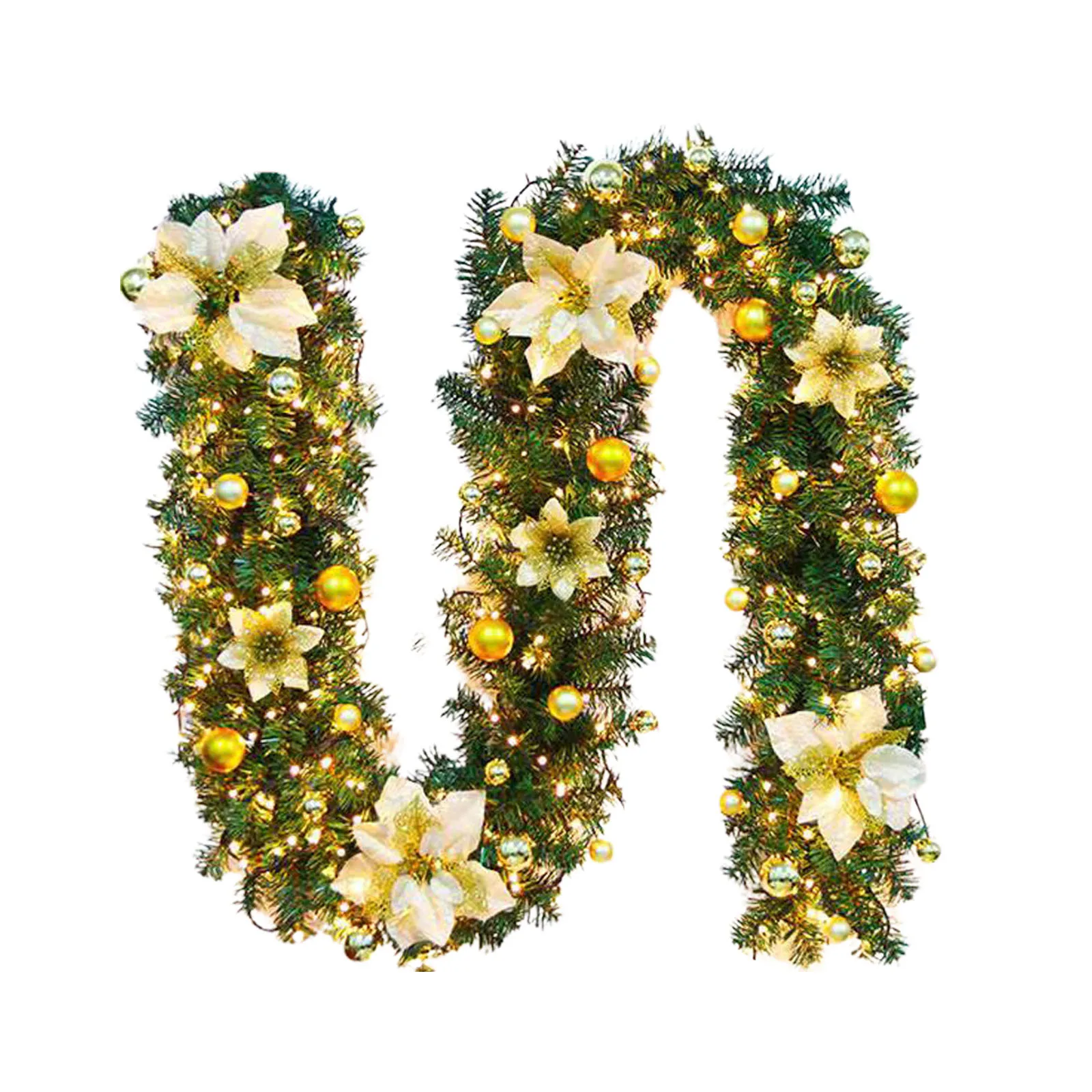 thumbnail image 1 of Guirnalda de encriptación colgante de flores de ratán de 2,7 m de lujo con bolas rojas para decoración de árboles de Navidad para fiestas en casa, 1 of 5
