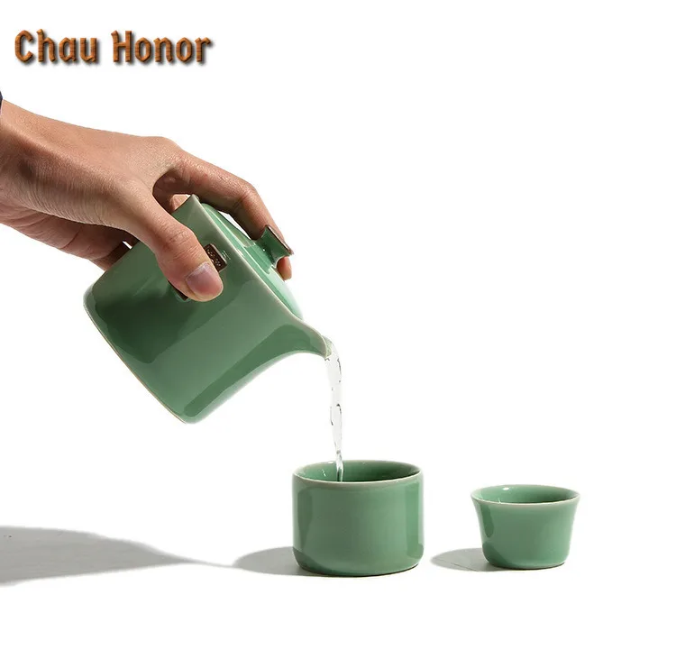 Longquan Celadon Ge Kiln Travel Tea Set Kit Creative 1 Pot 2 Cups Tea Maker Organizer Portable Camping Tote Cloth Bag Collection