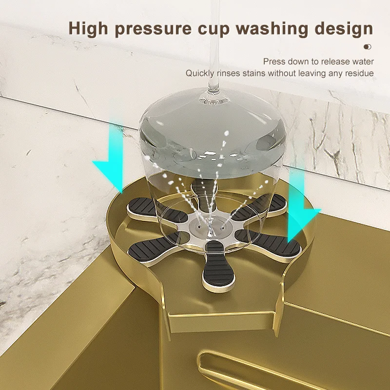 Golden Stainless Steel Kitchen Sink Waterfall Sink Large Single Slot Multifunctional Washbasin With Waterfall Faucet For Kitchen