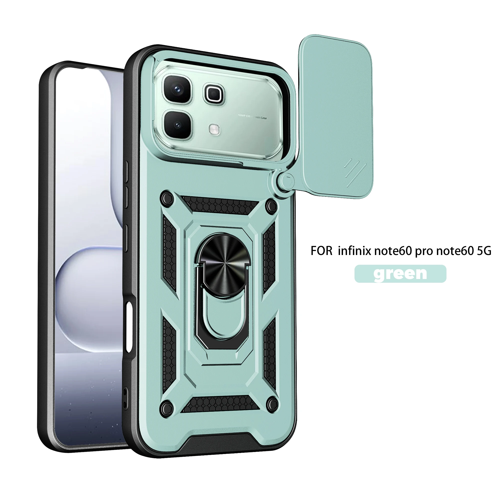 Magnetic Ring Holder Armor Phone Case with Slide Camera Protector